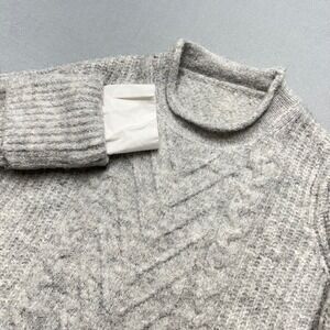 CHENN CHENN Women Grey Wool Blend Chevron Cable Knit Mock Neck Cropped Sweater F